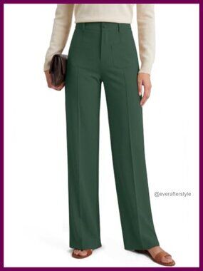 Straight Leg Dress Pants Pull On High Rise Stretch Work Trousers